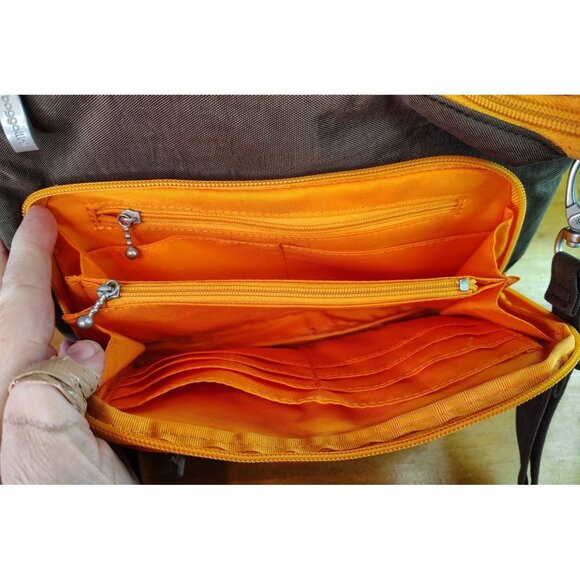Baggallini Orange Brown Crossbody, Multi Zip Compartment, Adjustable Strap READ - Picture 3 of 6